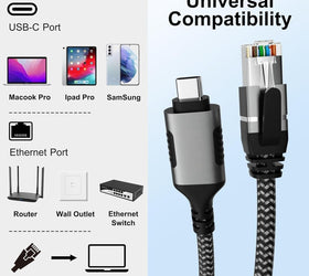 NÖRDIC 2m USB-C 3.1 till RJ45 1Gbps LAN Windows, MacOS, Linux, ChromeOS