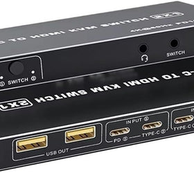 NÖRDIC USB C till HDMI KVM-switch 4K 60Hz, Type-C KVM-switch HDMI för 2 datorer 1 HDMI-skärm