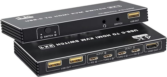 NÖRDIC USB C till HDMI KVM-switch 4K 60Hz, Type-C KVM-switch HDMI för 2 datorer 1 HDMI-skärm