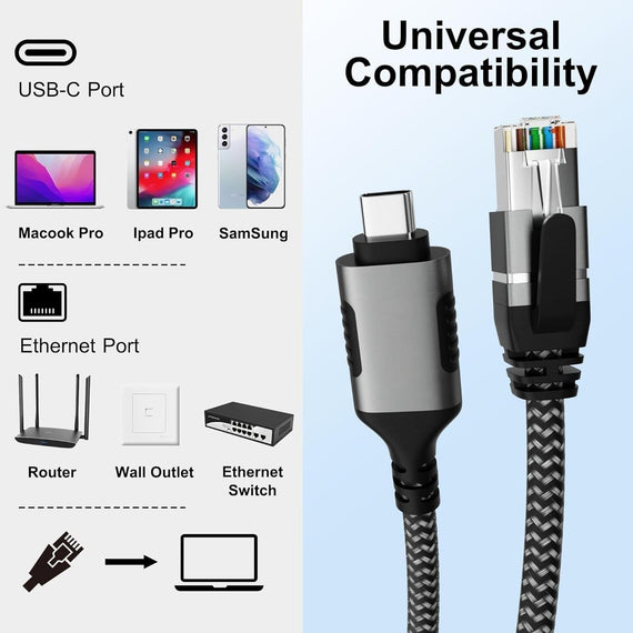 3m USB-C 3.1 till RJ45 1Gbps LAN Windows, MacOS, Linux, ChromeOS