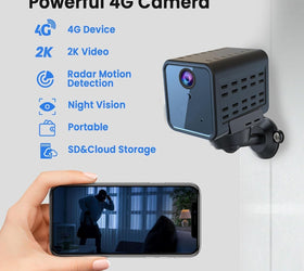 NÖRDIC 4G-Övervakningskamera, 2K QHD inomhuskamera, radarbaserad rörelsedetektering, kompatibel med SIM, utan WiFi krav