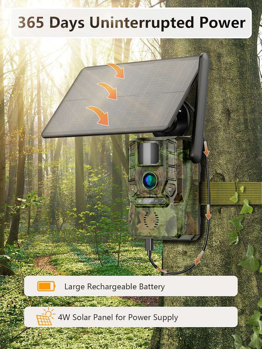 NÖRDIC 4G viltkamera med 4W solpanel, 3MP FHD, kamouflage, LTE 4G SIM-kort och IP66-vattenskydd