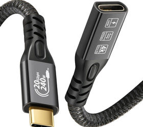 NÖRDIC 50cm USB3.2 Gen2 20Gbps USB-C till C nylonflätad förlängningskabel med Power Delivery 240W 4K60Hz
