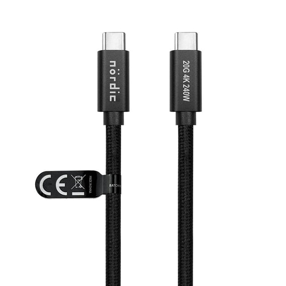 50 cm USB 3.2 Gen 2 USB-C till C nylonflätad kabel PD3.1 240W 20G 4K60Hz svart