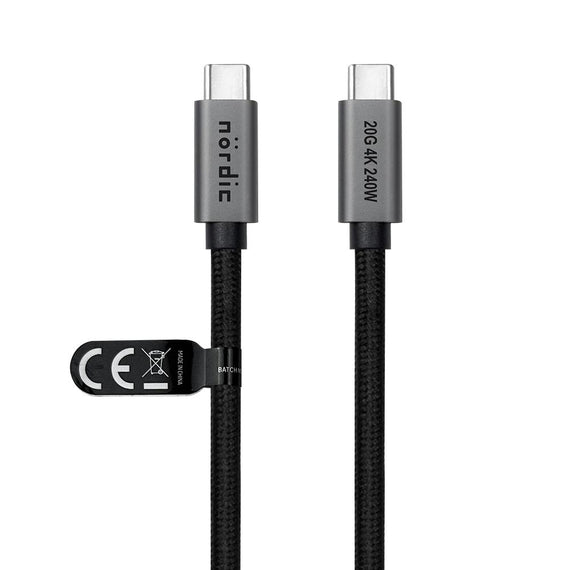 50 cm USB 3.2 Gen 2 USB-C till C nylonflätad kabel PD3.1 240W 20G 4K60Hz grå