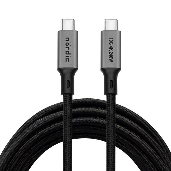 5m USB 3.2 Gen 2 USB-C till C nylonflätad kabel PD3.1 240W 10G 4K60Hz grå