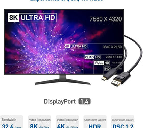 NÖRDIC 5m USBC to DP 1.4 kabel 8K60Hz 4K120Hz 32,4Gbps bi-directional