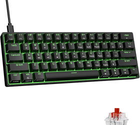NÖRDIC 60% Wired Mechanical Keyboard US layout with Red Switches, LED Backlit Ultra-Compact 61 Keys Mini Office Keyboard for Windows Laptop PC Gamer