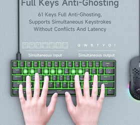 NÖRDIC 60% Wired Mechanical Keyboard US layout with Red Switches, LED Backlit Ultra-Compact 61 Keys Mini Office Keyboard for Windows Laptop PC Gamer