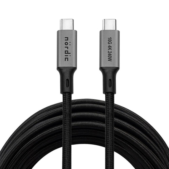 7m USB 3.2 Gen 2 USB-C till C nylonflätad kabel PD3.1 240W 10G 4K60Hz svart