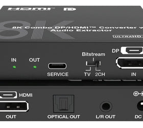 NÖRDIC 8K 30Hz DP/HDMI Kombo Extractor-omvandlare, SPDIF Stereo L/R Dolby ATMOS DTS-HD Master HDR Pass through EDID