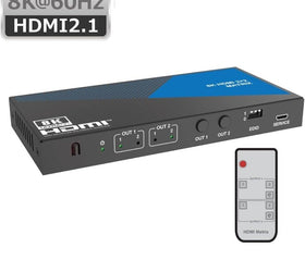 8K HDMI 2.1 Matrix switch 2x2 med audio extraktor Toslink & Stereo EDID CEC, Dolby Atmos, Digital Plus, DTS-EX