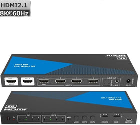 NÖRDIC 8K HDMI 2.1 eARC/ARC matrix switch 4x2 med extraktor Toslink & Stereo, HDMI CEC, Dolby Atmos/Digital Plus, DTS Master