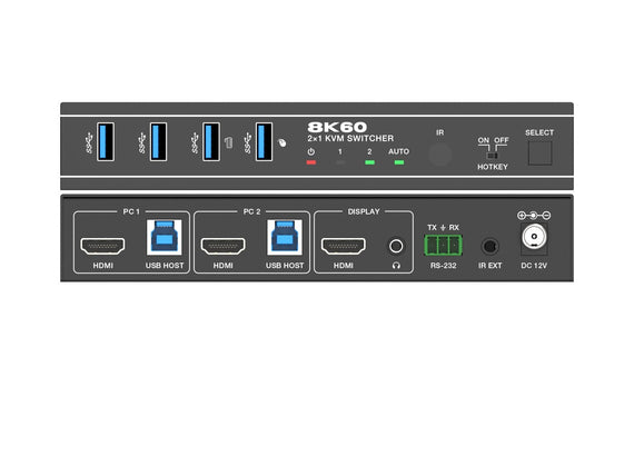 8K60Hz KVM switch 2 to 1 support UltraWide moitors  4xUSB-A
