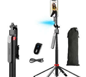 NÖRDIC AI Auto Face Tracking Selfie-stick – 360° rotation + 270° tilt, 4-i-1 mobilstativ, 180 cm stativ i aluminium med 4 ben