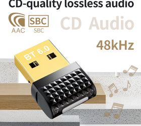 NÖRDIC Bluetooth 6.0 trådlös Bluetooth-dongel/mottagare, Plug and Play, Windows 11/10/8.1, för styrning, hörlurar, tangentbord, mus