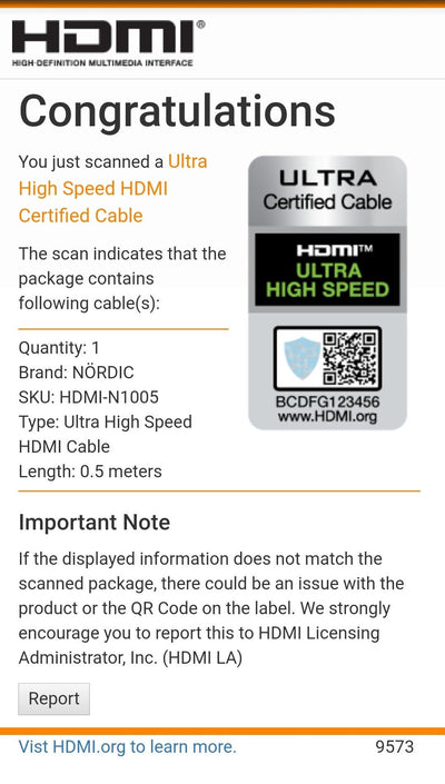 NÖRDIC CERTIFIED CABLES 50 cm Ultra High Speed HDMI 2.1-kabel, 8K@60Hz, 4K@120Hz, 48Gbps, Dynamic HDR, eARC, VRR, Dolby Atmos, nylonflätad, guldpläterad