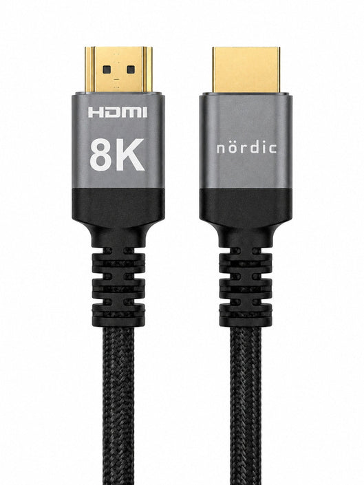NÖRDIC CERTIFIED CABLES 50cm Ultra High Speed HDMI 2.1 8K60Hz 4K120Hz 48Gbps Dynamic HDR eARC Game Mode VRR Dolby Atmos nylonflätad kabel guldpläterad
