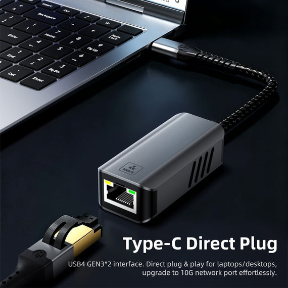 NÖRDIC USB-C till 10Gb Ethernet-adapter, 10GbE USB-C till Ethernet-adapter, kompatibel med USB4 och Thunderbolt 5/4/3, låg värmeutveckling och tyst drift