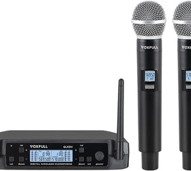 NÖRDIC Trådlöst dubbelt mikrofonsystem med 2 dynamiska mikrofoner, justerbara UHF-kanaler, 50m räckvidd, trådlösa mikrofoner för karaoke