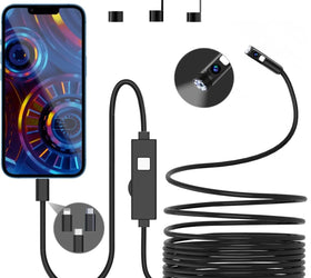 NÖRDIC Endoskopkamera med dubbla lenser för mobiltelefon med ljus, 1080P HD, 8 LED-lampor, vattentät IP67, inget WiFi krävs, Android och iOS