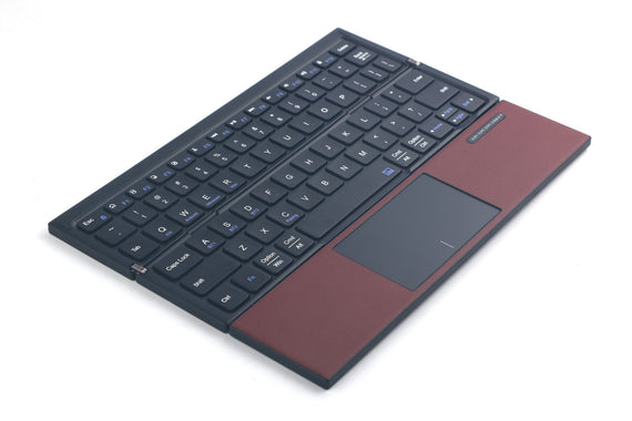 NÖRDIC Foldable Bluetooth Keyboard US Layout with Touchpad, for iOS Android Windows Laptop PC Tablet Smartphone, Burgundy