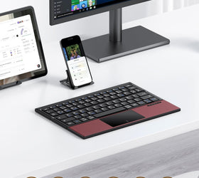 NÖRDIC Foldable Bluetooth Keyboard US Layout with Touchpad, for iOS Android Windows Laptop PC Tablet Smartphone, Burgundy