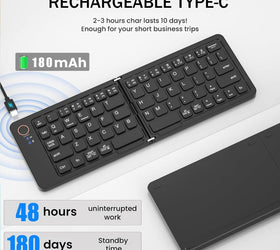 NÖRDIC Foldable Slim Bluetooth Keyboard Pocket Size Compatible with iOS, Android, Windows, for Smartphone, Tablet, Ipad, Iphone, Laptop US layout