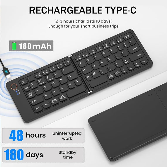 NÖRDIC Foldable Slim Bluetooth Keyboard Pocket Size Compatible with iOS, Android, Windows, for Smartphone, Tablet, Ipad, Iphone, Laptop US layout
