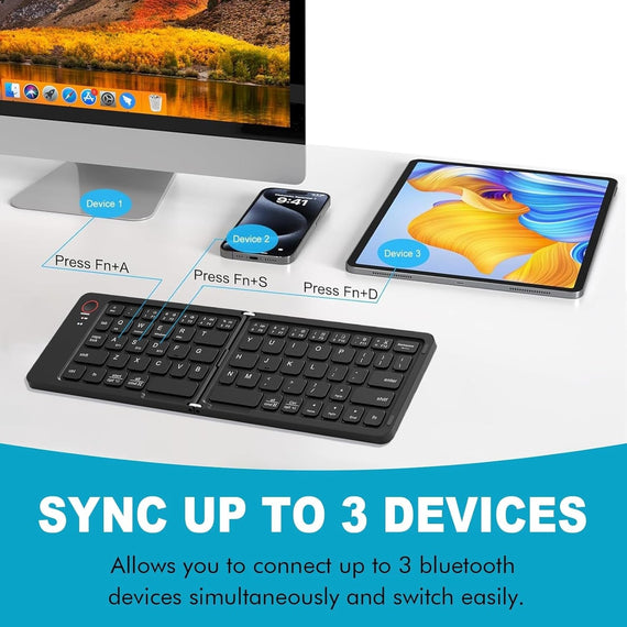 NÖRDIC Foldable Slim Bluetooth Keyboard Pocket Size Compatible with iOS, Android, Windows, for Smartphone, Tablet, Ipad, Iphone, Laptop US layout
