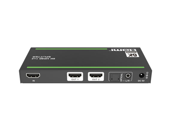 HDMI 1 to 2 Splitter 8K0Hz 4K120Hz with extractor Optical SPDIG and stereo HDCP 2.3 HDR10+ EDID Dolby ATMOS