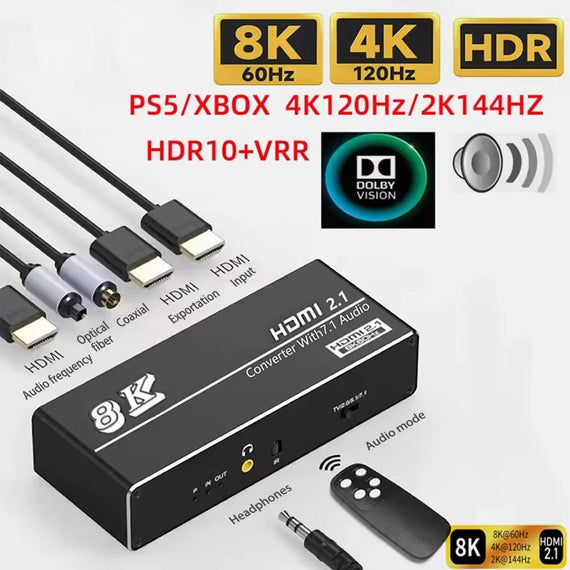 HDMI 2.1 Extraktor 8K 60Hz 4K 120Hz, 7.1 HDMI audio, S/PDIF, Coaxial, AUX