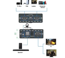 HDMI 2.1 switch och extraktor 8K60Hz 4K120Hz ARC CEC EDID, S/PDIF och AUX extraktor