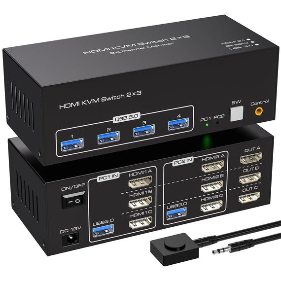 HDMI 2.1 KVM-switch 2 datorer 3 skärmar 8K60Hz 4K144Hz Trippel skärm 4 USB 3.0 för 2 PC dela 3 skärmar