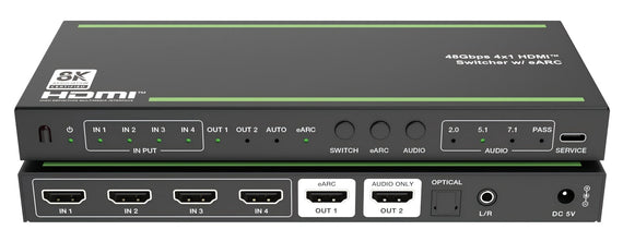 NÖRDIC 8K HDMI 2.1 eARC/ARC Extractor med inbyggd 4 till 1-switch, HDMI/Optisk/3,5mm, Dolby Vision, Dolby Atmos, LPCM 7.1CH, CEC, HDR, VRR, HDCP 2.3
