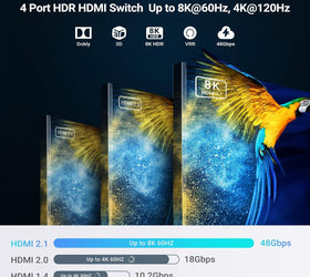 NÖRDIC 8K HDMI 2.1 eARC/ARC Soundbar Extractor med inbyggd 4 till 1-switch, Dolby Vision, Dolby Atmos, LPCM 7.1CH, CEC, HDR, VRR, HDCP 2.3