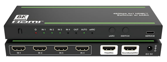 NÖRDIC 8K HDMI 2.1 eARC/ARC Soundbar Extractor med inbyggd 4 till 1-switch, Dolby Vision, Dolby Atmos, LPCM 7.1CH, CEC, HDR, VRR, HDCP 2.3