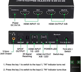 NÖRDIC HDMI 4K 60Hz Switch-Splitter 2x2 Audio SPDIF/Stereo med fjärrkontroll
