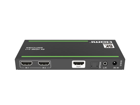 8K HDMI 2.1 Switch och Extraktor 2 till 1 8K60Hz 4K120Hz CEC HDR Dolby Atmos, True HD, Digital Plus, DTS-HD Master