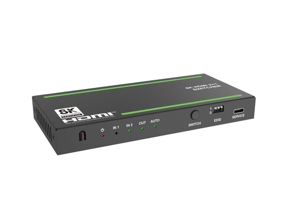 8K HDMI 2.1 Switch och Extraktor 2 till 1 8K60Hz 4K120Hz CEC HDR Dolby Atmos, True HD, Digital Plus, DTS-HD Master