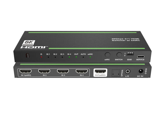 8K HDMI 2.1 eARC/ARC Switch och Extraktor 4 till 1 Optisk SPDIF & Stereo CEC HDR Dolby Atmos, True HD, Digital Plus, DTS-HD Master