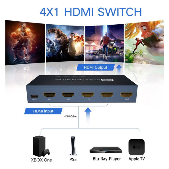 HDMI 2.1 switch 4 till 1 - 8K60Hz 4K120Hz HDR Dolby Atmos