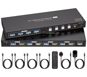 NÖRDIC HDMI KVM-switch 4 datorer 1 skärm 4K 60Hz 1080p 120Hz 4xUSB-enheter