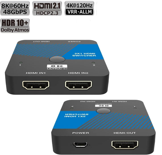 HDMI 2.1 Switch 2 till 1 8K60Hz 4K120Hz CEC HDR Dolby Atmos, True HD, Digital Plus, DTS-HD Master