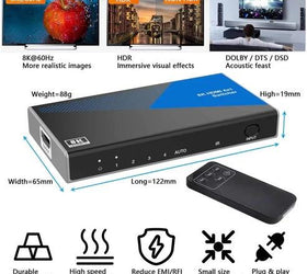 HDMI 2.1 Switch 4 till 1 8K60Hz 4K120Hz CEC HDR Dolby Atmos, True HD, Digital Plus, DTS-HD Master