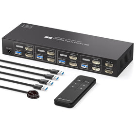 NÖRDIC KVM 4x2 HDMI Switch 4PC till Dual Monitor HDMI 8K60Hz med 1x3.5mm och 4xUSB-A