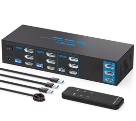NÖRDIC KVM Switch 3 Computers to3 Monitors 4xUSB3.0 2xDP 1xHDMI 8K30Hz with wireless controller