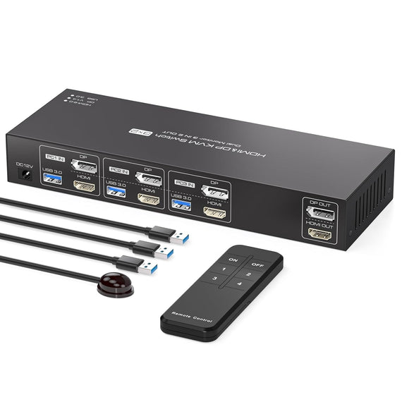NÖRDIC KVM Switch 3 till 2 8K60Hz DP 1.4 HDMI 2.0 KVM USB 3.0