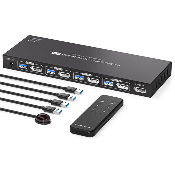 NÖRDIC KVM Switch 4 till 1 DP 8K60Hz 4K144Hz 4xUSB 3.0