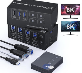 NÖRDIC KVM Switch 4 till 2 HDMI 2.1 8K@60Hz 4K@120Hz 4xUSB-A